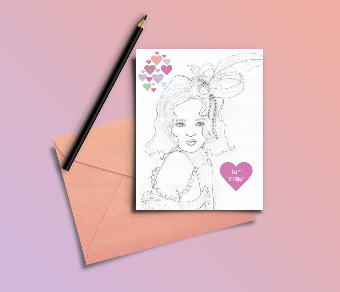 birthday girl sketch card