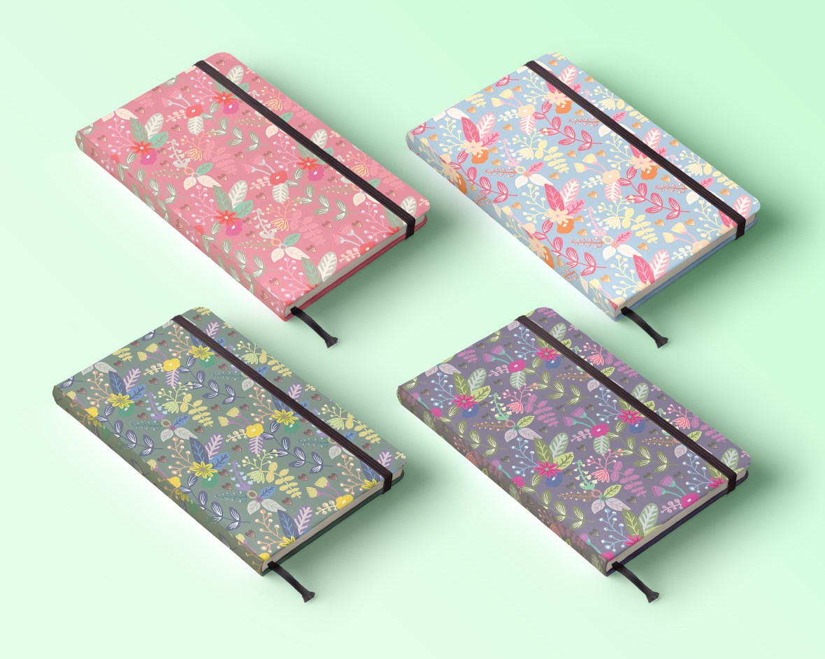 painted floral notebook group mockup