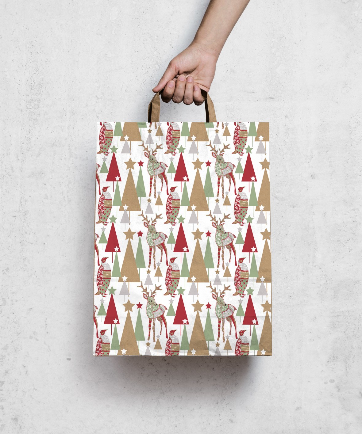 woodland xmas pattern mock up bag